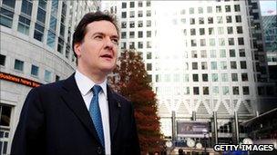 UK chancellor George Osborne in the Canary Wharf financial district of London