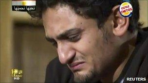Wael Ghonim weeps during his Dream TV interview, 7 February