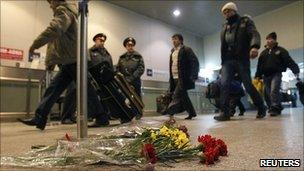 Flowers at scene of the bombing. 25 Jan 2011