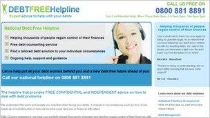 A screengrab of Debt Free Helpline's website from 28/01/2011