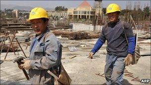Chinese workers at the site of a new African Union conference centre in Ethiopia