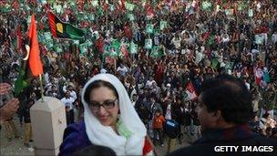 Benazir Bhutto at a campaign rally in Rawalpindi - minutes before her assassination. Photo: 27 December 2007