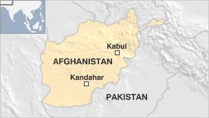 Map of Afghanistan showing Kandahar