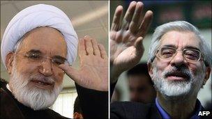 Mir Hossein Mousavi (right) and Mehdi Karroubi, file pics