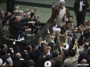 Members of Iran's parliament call for Mir Hossein Mousavi and Mehdi Karroubi to be executed (15 February 2011)