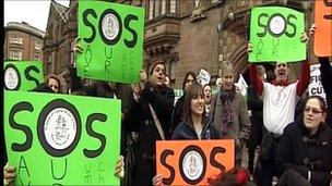 People demonstrating against cuts in Coventry