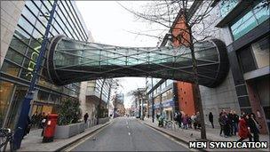 Pedestrian bridge over Corporation Street in Manchester