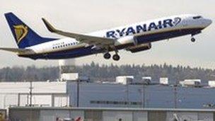 Ryanair jet takes off