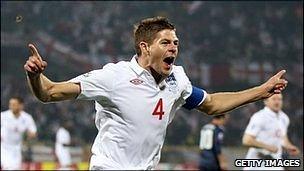 Steven Gerrard celebrates scoring for England v the USA at the 2010 World Cup