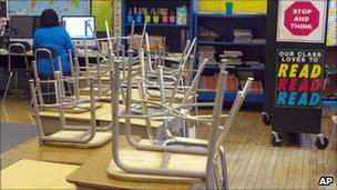 An empty schoolroom in Racine, Wisconsin