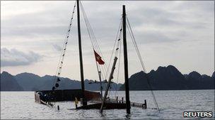The sunken boat in Halong Bay