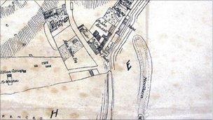 A map showing the yards around the Cobb in 1841 – showing John Rendall’s coal merchants