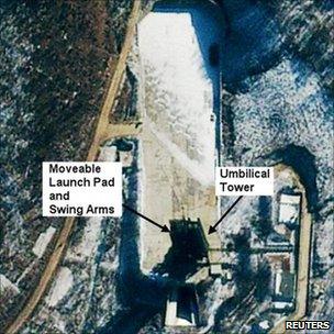 A satellite photo courtesy of GeoEye shows the Tongchang-dong Missile and Space Launch Facility in North Korea on 10 January 2011