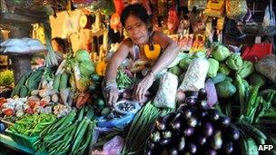 A vegetable seller in Manila, Philippines