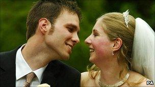 Karen Watts and Martin Reijns who wed in Edinburgh in 2005 - the UK's first legal humanist marriage