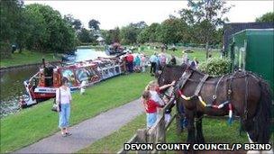 Horse-drawn barge at the canal basin, Tiverton