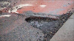 Pothole in Lowther Street in Carlisle