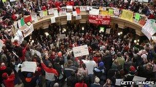 Protesters in the Wisconsin state capitol