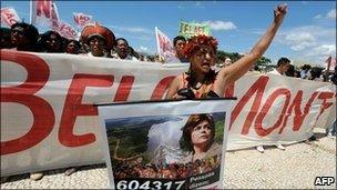 Kaiapo Indians protests against the Belo Monte dam in Brasilia, 8 February 2011