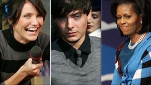 Sweater-wearers Cameron Diaz, Zac Efron and Michelle Obama