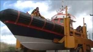 Coastguard vessel being launched