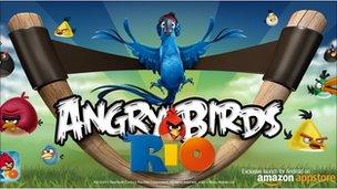 Promotional material for Angry Birds Rio in the Amazon Appstore