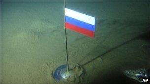 Russian flag planted on the Arctic Sea bed at the North Pole