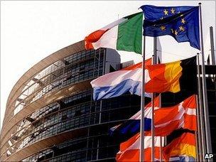 European Parliament in Strasbourg with flags - file pic