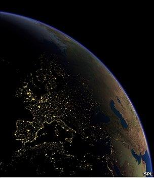 Graphic showing Europe at night (Image: Science Photo Library)