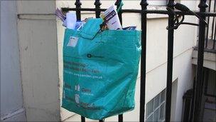 A recycling bag in Camden