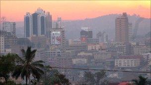 The Ugandan capital Kampala at sunset