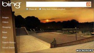 Bing search homepage