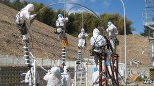 Tepco workers at the Fukushima plant