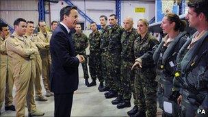 David Cameron meeting RAF pilots and crews at Gioia del Colle on 4 April 2011