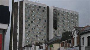 Shirley Towers in the days after the fire