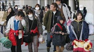 Futaba residents arrive at a shelter in Saitama on 19 March 2011