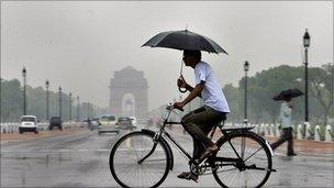 Man on a bike in New Delhi