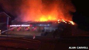 Fire scene at Bargain Booze in Dudley-pic by Alan Carvell