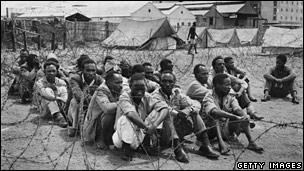 Mau Mau suspects in a prison camp in Nairobi in 1952