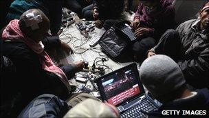 Protesters in Cairo using laptops