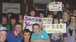 Young people protesting at a youth centre