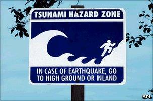 Tsunami warning sign in US
