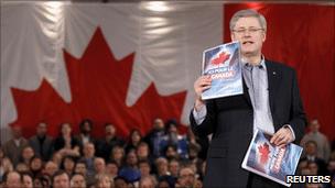 Stephen Harper unveils the Conservative Party platform in Mississauga, Ontario on Friday