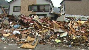 Debris in the town of Kamaishi, Japan
