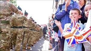 Royal Irish troops parade in Market Drayton