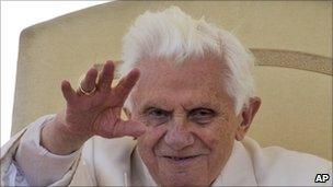 Pope Benedict XVI during a general audience at the Vatican, 13 April 2011