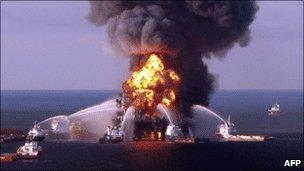 Crews fight the deadly fire aboard BP's Deepwater Horizon rig