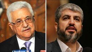 Mahmoud Abbas (L) and Khaled Meshaal, file pic