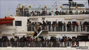 Evacuees on a the Red Star ferry from Misrata, Libya (28 April 2011)