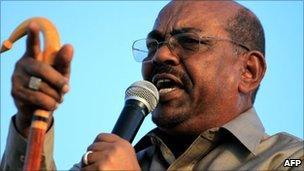 Sudan's President Omar al-Bashir addressing supporters in January 2011